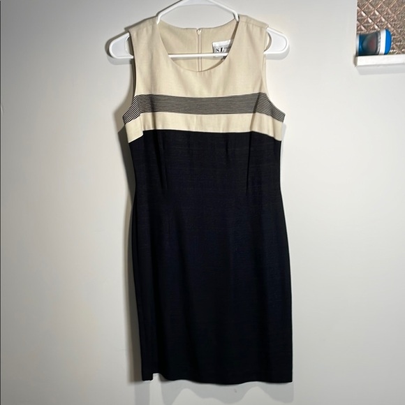 SL Fashions Cream and Black Sheath Dress - Picture 1 of 5